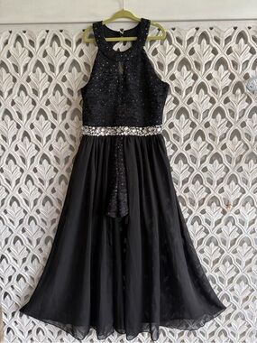 Speechless Girls Black Lace Romper Maxi Dress Size 10